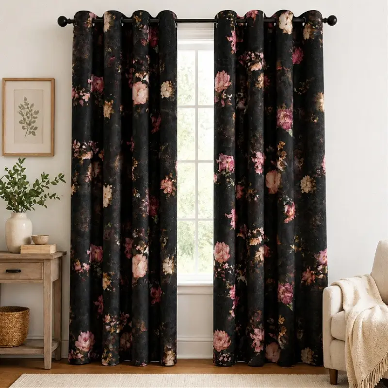 1/2pcs 84' X 54' Vintage Floral Blackout Curtain Panel, Elegant Dark Botanical Flower Print Window Curtains, French Country Cottagecore Rose Pattern Drapes, Rustic Farmhouse Window for Bedroom Living Room, Luxury Home Decor Best Seller