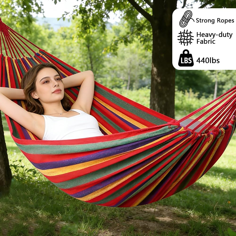 Cotton Canvas Hammock, Comfortable Fabric Camping Hammock with Tree Straps, Up to 450lbs with Travel Bag for Camping Outdoor/Indoor Patio Backyard