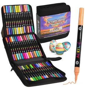 Acrylic Paint Marker Set, 120 Colors Acrylic Paint Marker Pen with Storage Bag, Art Marker Pen for Stone, Wood, Canvas, Ceramic, Metal, Glass, Rock Painting, Acrylic Art Kit
