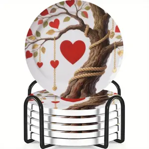 6-Piece Cup Mat Set Coasters Heart Design Ceramic Non-Slip Heat Resistant Coffee Drink Home Restaurant Decor Ideal Gift Birthday Festival