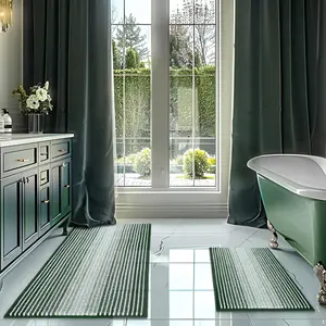 Bathroom Rugs and Mats Sets, 2 Piece Thick Absorbent Chenille Bath Mat Rug Set Non Slip, Soft Shaggy Bath Room Floor Mats for Bathroom, Machine Washable (Hunter Green, 20" x 47" Plus 16" x 24")