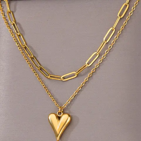 Heart Design Layered Necklace As Gift, Heart Design Jewelry, Heart Shaped Necklace, Stainless Steel Necklaces Love Matching Necklace for Women, Gifts for Girlfriend, Holiday, 2024 New Party, Daily, without Box