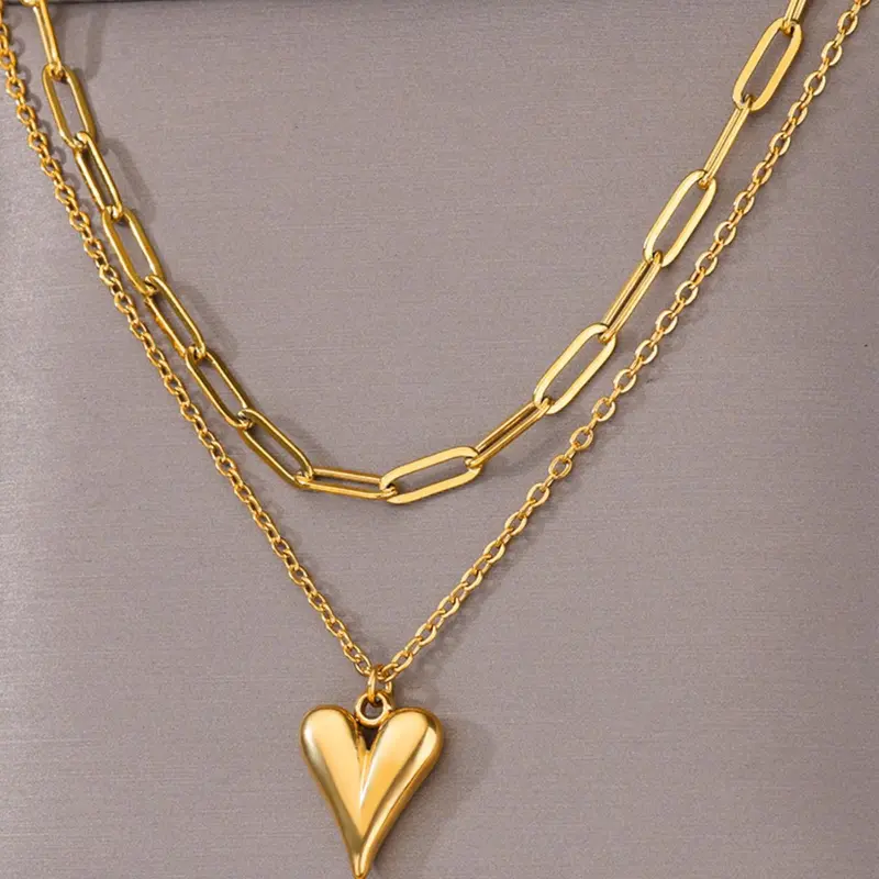 Heart Design Layered Necklace As Gift, Heart Design Jewelry, Heart Shaped Necklace, Stainless Steel Necklaces Love Matching Necklace for Women, Gifts for Girlfriend, Holiday, 2024 New Party, Daily, without Box