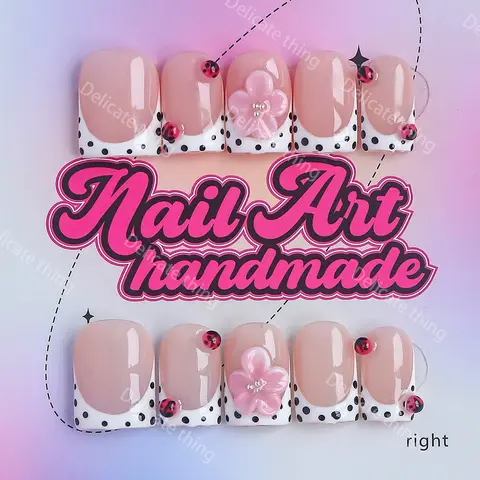 10pcs Square Y2K Press-On Nails - 100% Handmade False Nails, Artificial Nails, 4 Sizes (XS,S,M,L), Flower Design Nails, Perfect for Parties, Dates & Family Dinners! Includes Jelly Glue, Crystal Stick & Buffer