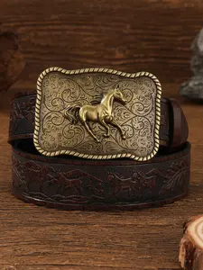 Women's Floral Print Belt with Metal Buckle, Western Style Waistband for Jeans & Dresses, Casual Fashion Accessory for All Seasons