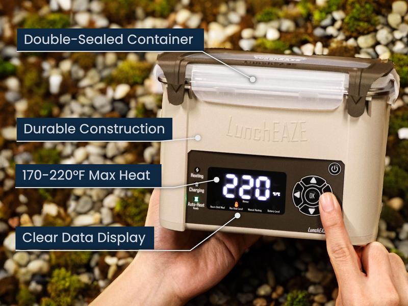 LunchEAZE Core Cordless Heated Lunchbox – Battery-Powered, 4-Cup Capacity, 220°F Max, Automatic Scheduled Heating, Stainless Steel Container LunchEAZE Core Cordless Heated Lunchbox – Battery-Powered, 4-Cup Capacity, 220°F Max, Automatic Scheduled Heating, Stainless Steel Container