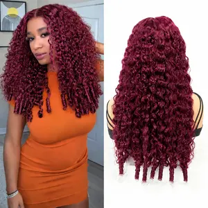 99j Burgundy Burmese Curly Wigs Human Hair Pre Plucked Pre Cut 200% Density Wig Human Hair 13x6 HD Lace Wig for Women  32 Inch