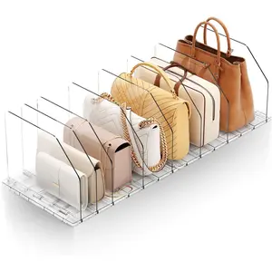 Adjustable Clear Acrylic Purse Organizer Shelf Divider for Closet, Bag Storage Separators Keep Handbag & Books Neat and Upright in Bedroom Office