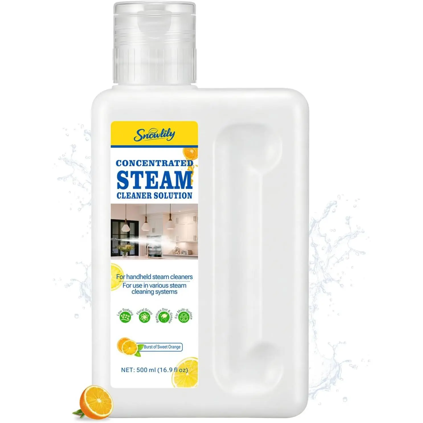 16.9 oz Orange Citrus Fragrance Demineralized Steam Mop Liquid - Universal Stain-Resistant All-Purpose Cleaning Solution for Household Multi-Surface Floors, Curtain Care, Scented
