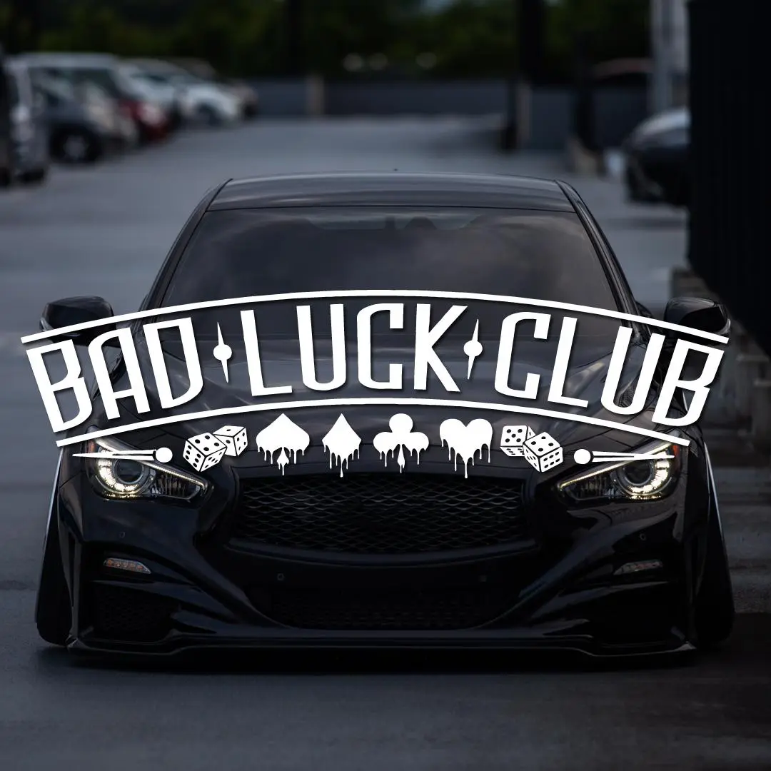 JDM Rear Window Car Decal Windshield Sticker Banner Rocker Side Back Window Bad Luck Club Suits Dice Poor Choices