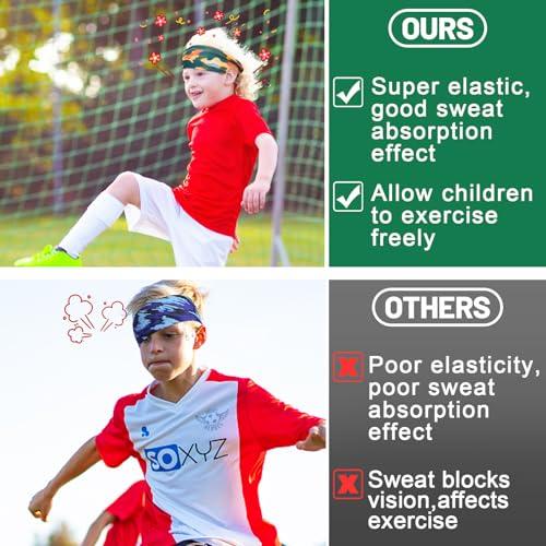 Sweatbands for Kids - Non Slip Breathable Kids Athletic Sweatband Football Headband for Boys, Made of Comfortable Milk Silk, Elastic Sweat Absorbing Hairband for Kids Basketball Soccer Baseball