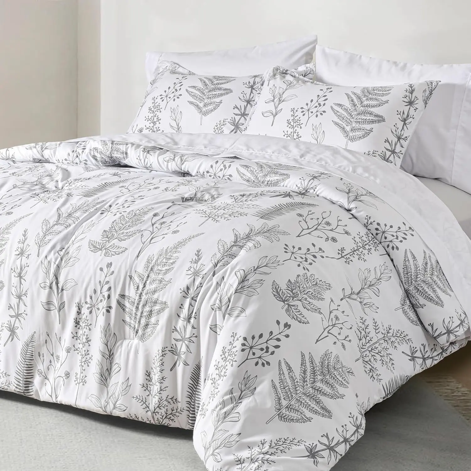 【Summer Sale】PHF 7/3 counts/set Comforter Set, Reversible Botanical Bedding Set Includes Comforter, Pillow Shams, Flat Sheet, Fitted Sheet, and Pillowcases, Gifts,back to school,back to school shopping,home decor,sohochic