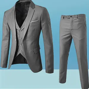 Men'S Business And Leisure Suit Three Piece Set Groom And Man Men'S Wedding Suit Set Jacket Vest & Pants Menswear Overalls Formal Wear Formal Workwear Human Long Sleeve Business Casual Outfits Men Date Night Outfit Western Clothing   workout top