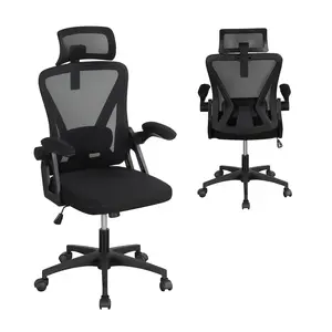 COSTWAY - Ergonomic Mesh Office Chair with Adjustable Lumbar Support and Flip-up Armrests-Black