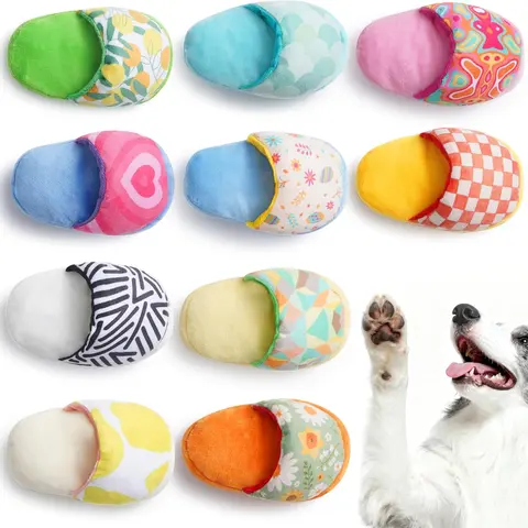 Nocciola 10-Pieces Slipper Squeaky Dog Toys - Soft Plush, Cartoon Print, Squeak & Crinkle, Engaging Sounds, Crinkle Paper, Chew-Carry Structure, Interactive Design, Indoor Boredom Relief for Small/Medium Dogs