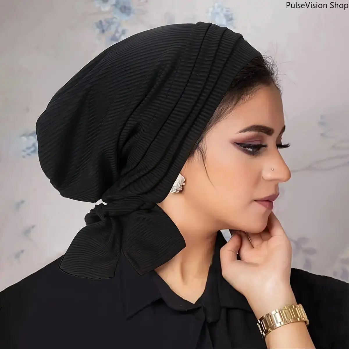 Women's Solid Nylon 4-Bar Turban, Fashion Head Wraps with Adjustable Long Tail, Soft Lightweight Chemo Headwear, Christmas, Engagement