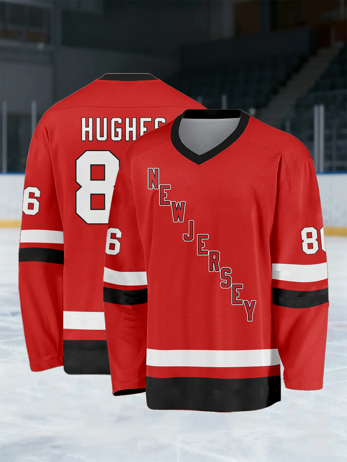 New Nhl New Jersey Devils #86 Long Sleeve Hockey Jersey, Lightweight Breathable, Best Gift, Sporty Geometric Design, Fitted H Type