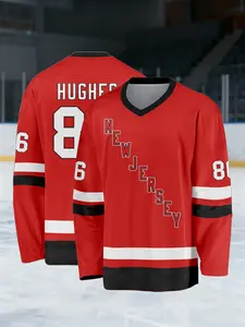 New Nhl New Jersey Devils #86 Long Sleeve Hockey Jersey, Lightweight Breathable, Best Gift, Sporty Geometric Design, Fitted H Type