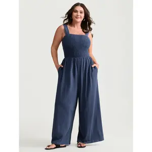 BLOOMCHIC Womens Plus Size  Jumpsuit [M-6X] with Shirred A-Line Wide Strap 2026 Summer Vibes Swimweek