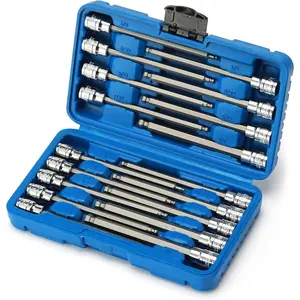 3/8"Drive Extra Long Ball-End Hex Bit Socket Set, 18 Piece Allen Socket Set, Metric & SAE, 3mm to 10mm, 1/8" to 3/8", CR-V and S2 Steel