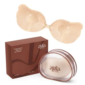 Ayla bras,Barely Air, Reusable Adhesive Bra for Women, Breathable Lightweight Fabric Nipple Covers, Glue-Free Center, Medical-Grade Adhesive, Invisible Strapless Sticky Bra