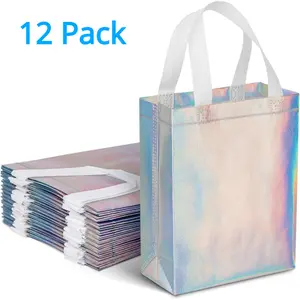 12 Pack Rainbow Colored Non-woven Gift Bag, 8x4x10 in, with Handle, Reusable Glossy Handbag, Suitable for Parties, Weddings, Birthdays, Textiles & Soft Furnishings