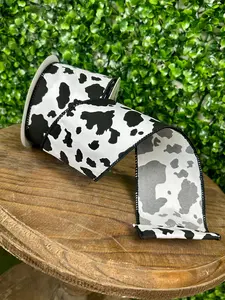 2.5 Inch By 10 Yard Black And White Cowhide Print Ribbon