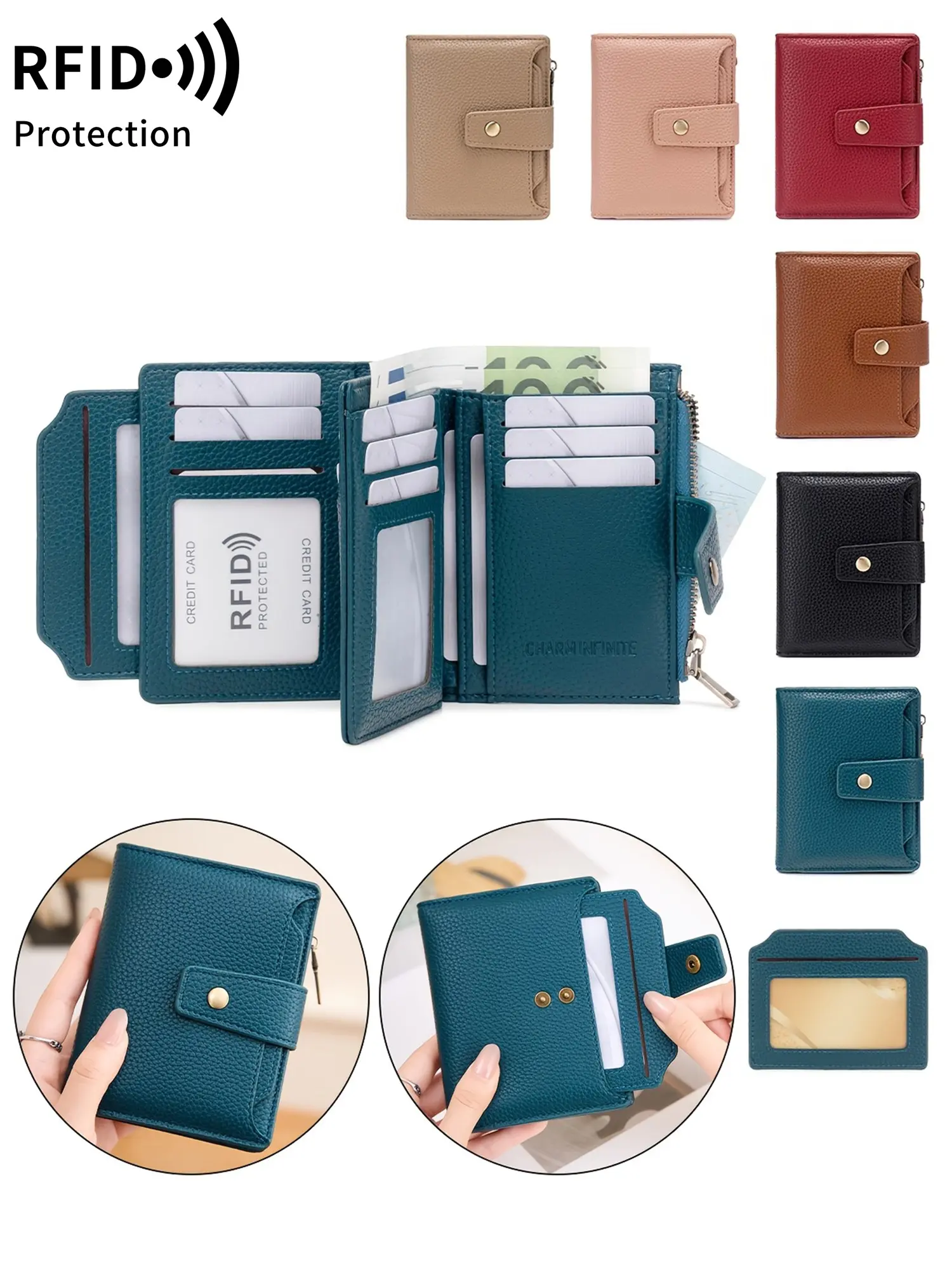 Women's Soft PU Leather Short Small Wallet, Ladies Wallet, Trendy Wallet, Casual Wallet, Anti-Scratch Alligator Pattern, Zipper Closure, Multiple Card Slots, 4 Photo Holders, Fashionable Three-Fold Design, Trifold Wallets