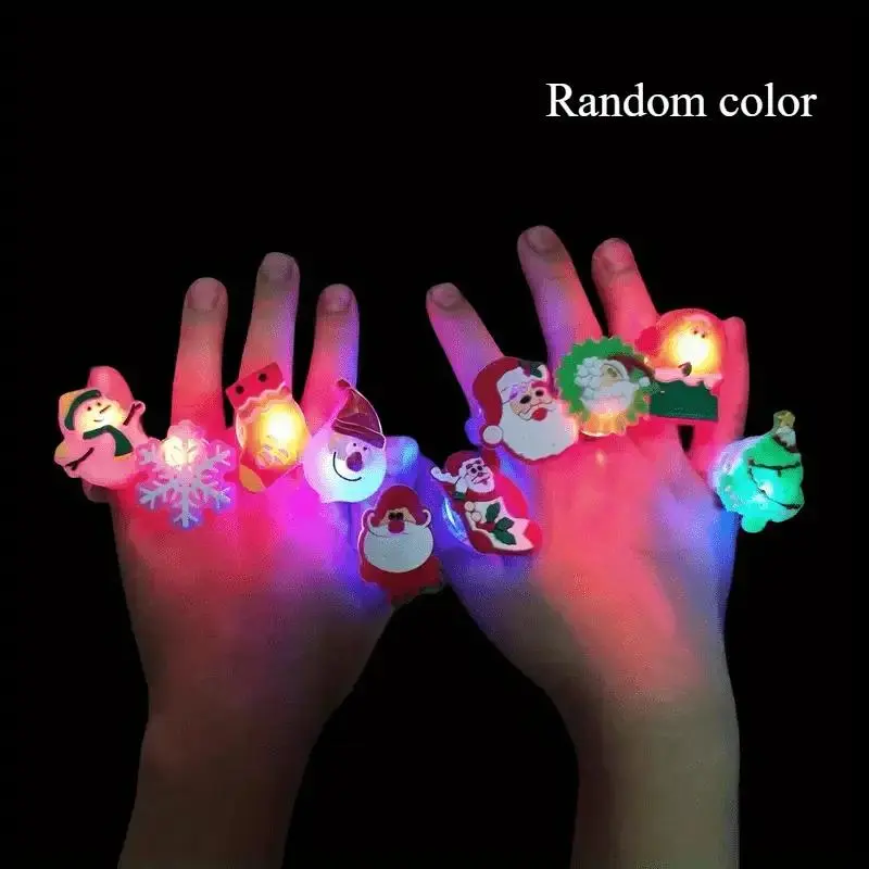 Christmas Stocking Stuffers for Kids 50Pcs LED Light Up Rings Flash Christmas Toys Glow in The Dark Goodie Bag Fillers Non Candy Gift Bag Stuffers Plastic
