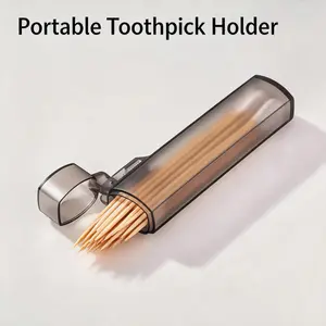 1pc Portable Clear Plastic Toothpick & Swab Holder, Leak-Proof Travel Organizer with Metal Cylindrical Design, Compact Desktop Storage for Home, Camping, and Outdoor Use, Modern Minimalist, Durable Construction