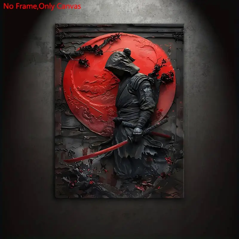 1 piece/set frameless canvas painting print poster, Art Prints, Decorative Artwork, Decorative Wall Art, classic dark style art, Modern art design, Katana Samurai Ninja, a gift for Japanese culture enthusiasts, ideal for home, wall decoration