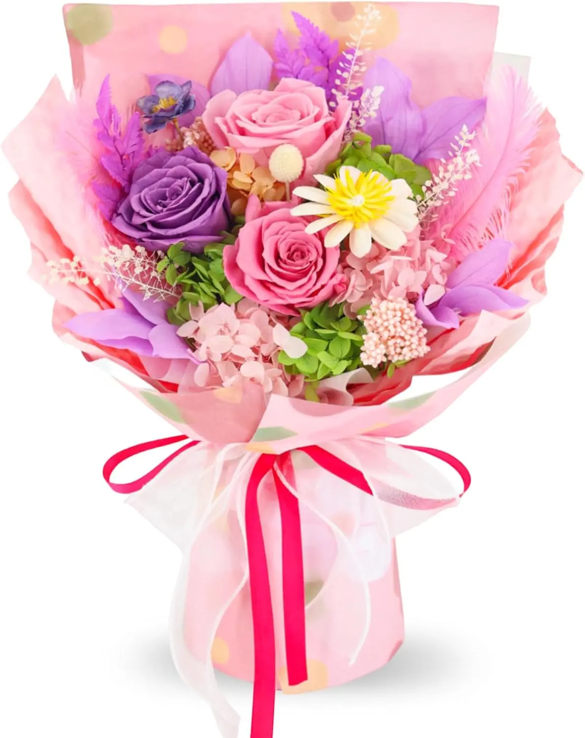 Preserved Pink Flower Bouquet with Gift Box - Forever Roses for Mom Wife GF, Room Decor Home Decor Delivery for Christmas, Valentine's Day