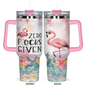 Flamingo Pattern Tumbler with Lid, 1 Count 40oz Stainless Steel Water Bottle, Insulated and Durable, Gift for Any Occasion, Drinkware