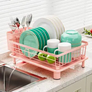 Kitchen Dish Drying Rack, Multifunctional Dish Storage Rack with Drainboard & Drip Tray, Kitchen Countertop Storage Organizer