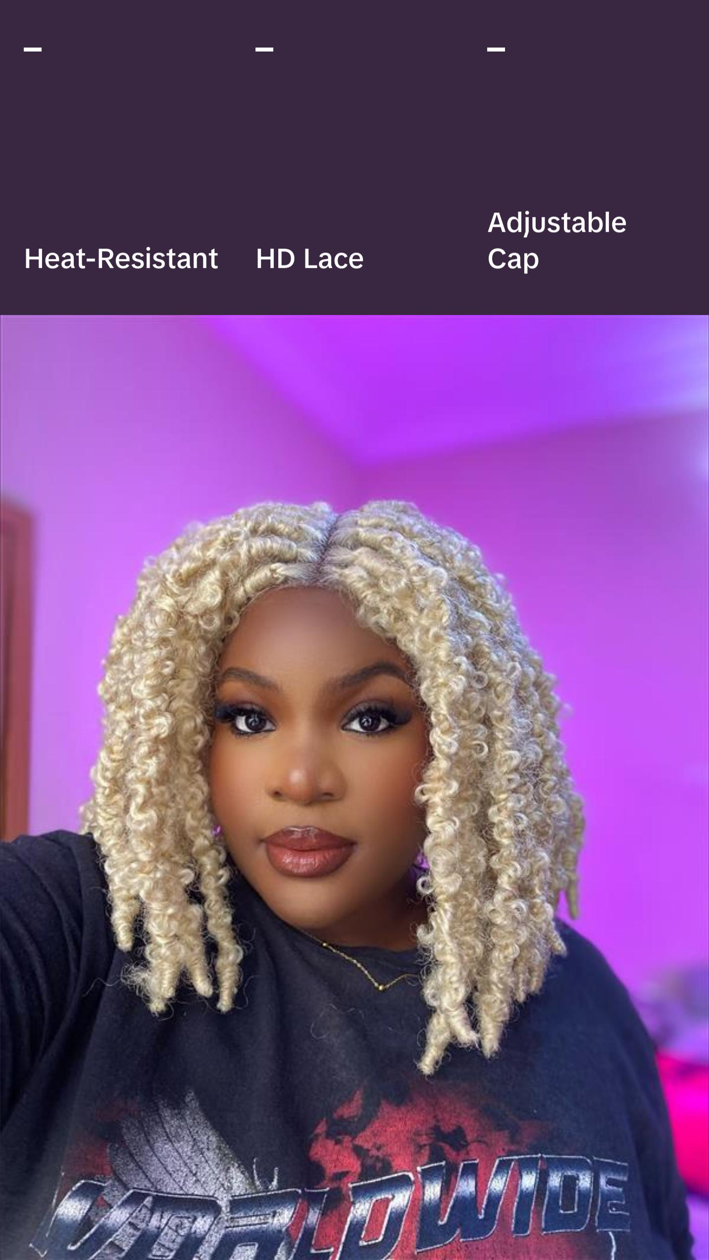 Daisy 12.5"" Bomb Butterfly Locs Wig with 4x5-inch HD Lace, Heat-resistant Synthetic Fiber, and Baby Hair for a Natural Look, (Light Blonde)