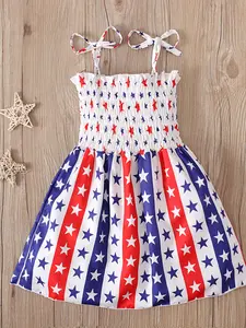 Girls' Summer Slim Dress with American Flag Independence Day Print, Adjustable Straps, Casual Style, Perfect for Warm Weathe Trendy Casual Wear