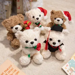 Charming Cute Teddy Bear Doll Wearing Christmas Hat and Scarf, Soft Plush Holiday Decoration, Ideal Birthday Gift for All Ages