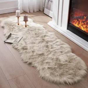 Faux Fur Rug for Bedroom, Runner Rugs Soft Sheepskin Rug Sofa Couch Seat Cushion, 2x6ft Beige Plush Area Rug Shag Rugs Carpets for Nursery Bedside, Cute Shaggy Fuzzy Home Decor