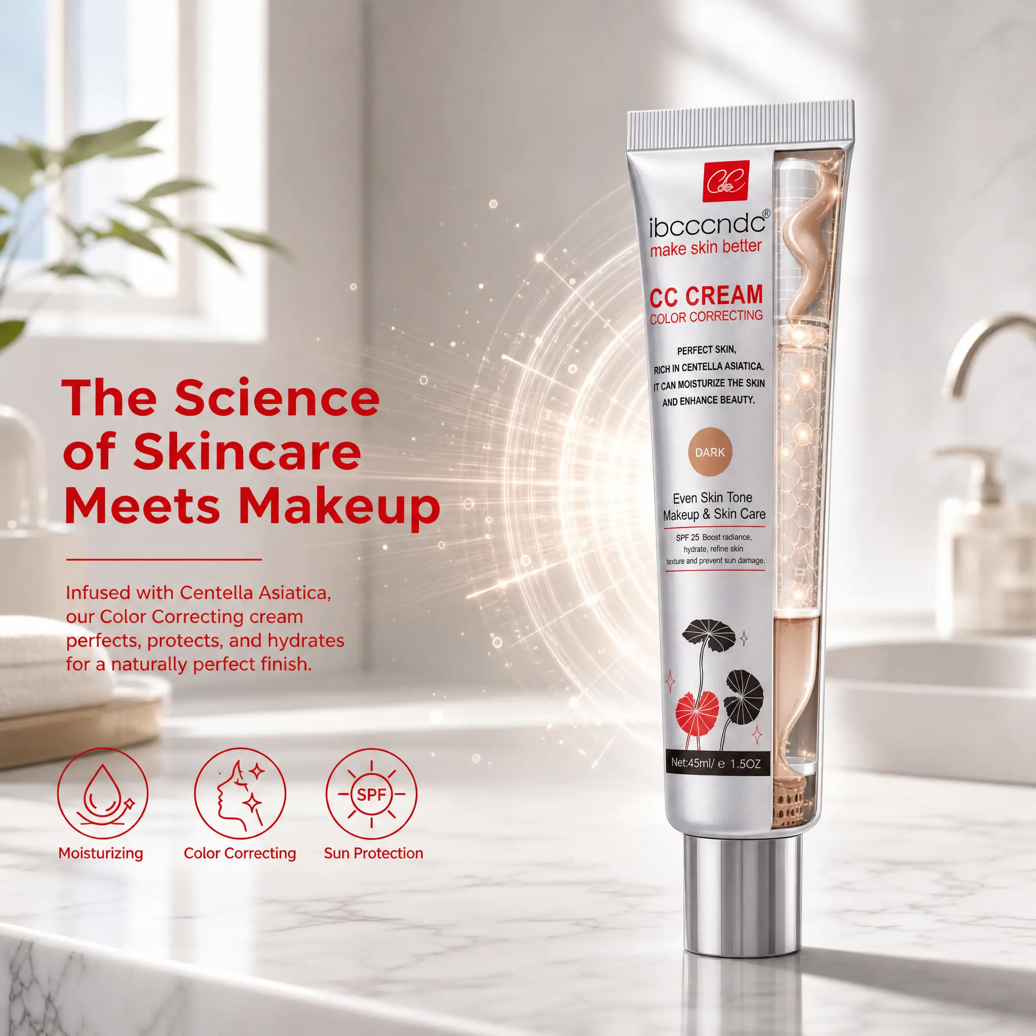 Centella Asiatica Color Correcting CC Cream - Buildable Full Coverage, Long-Lasting Waterproof Cosmetic Makeup with Hydrating Moisture for Radiance, Even Dark & Light Skin Tone & Texture