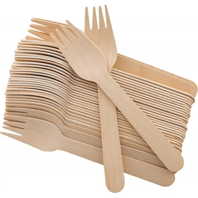 Disposable Wooden Forks & Knives Set - 100-Pack, 6.5" Length, Biodegradable Disposable Tableware for Parties, Camping Events, Wedding