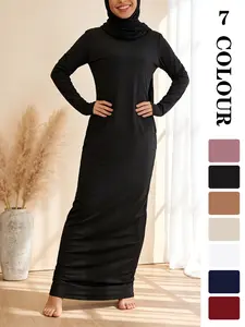 Muslim Sleepwear Plain Long Sleeve Fitted Dress, Modest Muslim Outfits, Essential for All Muslim Women, 7 Colors, 5 Sizes, Suitable for All Ages