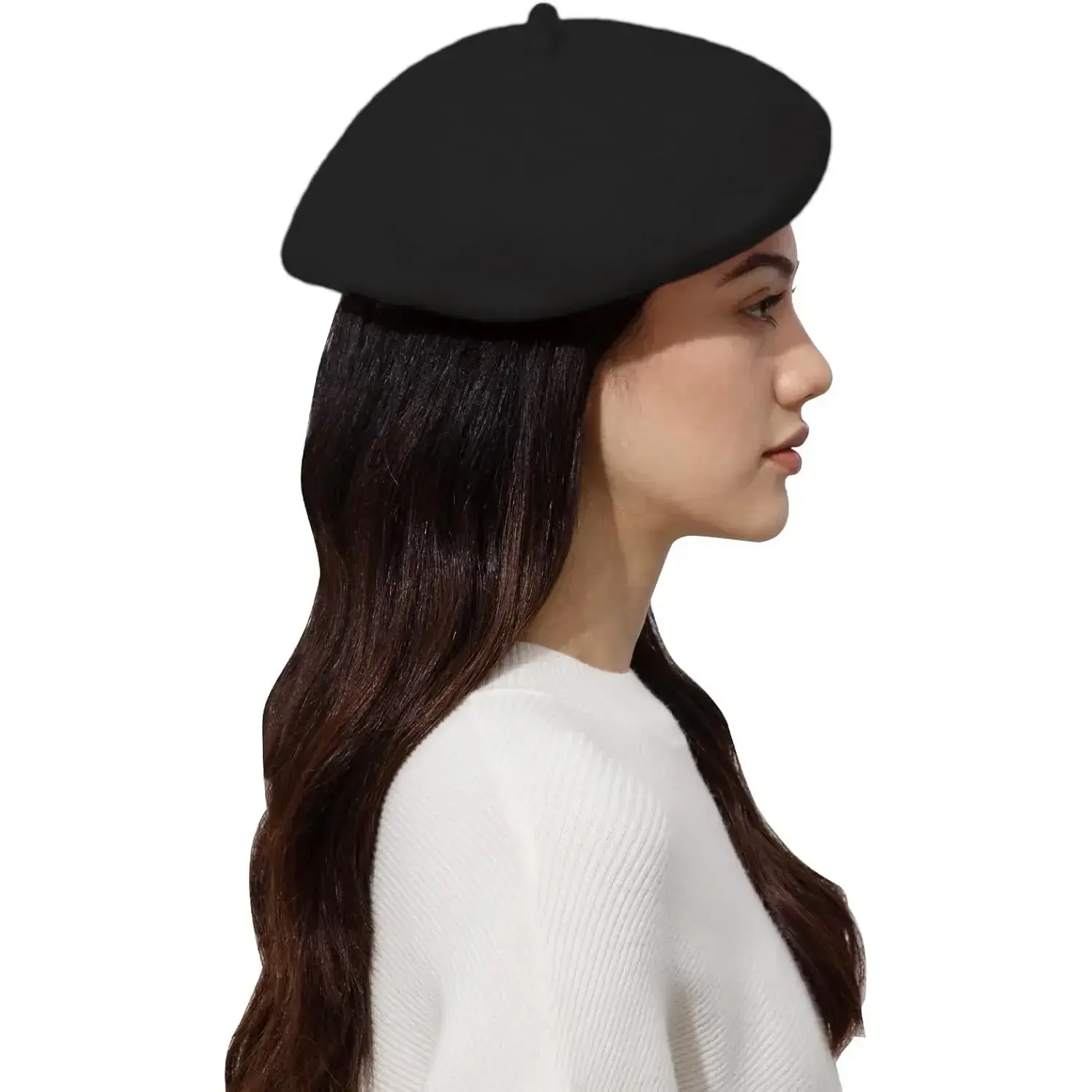 Women\'s Classic Pearl Wool French Stylish Beret Hat Black CAMILLE - French Beret Hat - Black Beret - Beret Hat - Wool  main image 2