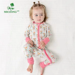 MIOZING  Romper Baby Bamboo Zipper Romper 0-24M with Mittens Cuff Feet Snug fit Softness