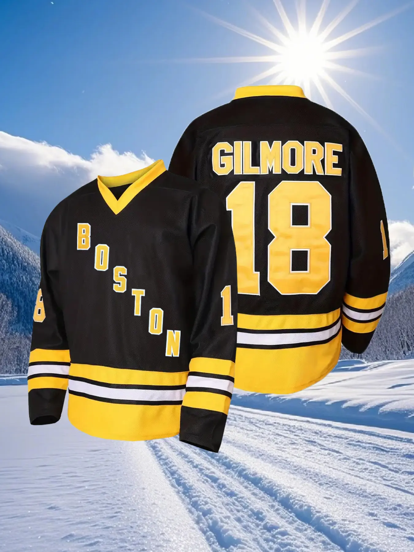 #18 Happy Gilmore Hockey Jersey for Men,Boston Adam Sandler Shirt 1996 Movie lce Hockey Halloween Jersey Black S-XXXL Sports Top, Casual Sportswear