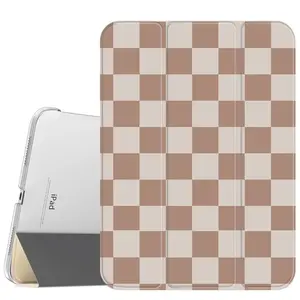 Khaki And Brown Plaid Case for iPad A16 2025 / iPad air 6/ iPad mini 6, Slim Stand Cover with Soft Translucent Frosted Back Pencil Slot, for Samsung Galaxy Tab S9 Tablet Cases