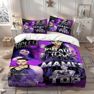 3Pcs Rhea Ripley Professional wrestling player multi-image promotional poster Themed Printed Bedding Set, Decorative Bedding Set, Soft Comfortable, All-Season, Perfect Holiday Gift, 1 Duvet Cover 2 Pillowcases (No Insert)
