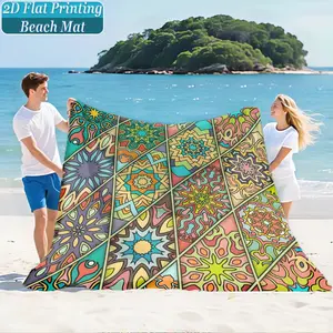 Vintage Mandala Floral Print Beach Mat & Picnic Blanket, Washable, Anti-Fade, Polyester, Lightweight, Windproof, Sand Resistant, Durable