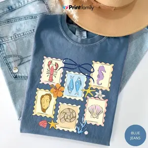 Comfort Colors Coquette Seashell Stamp Tee Vintage Seashell Summer Outfit Vacation Beach Lover Gift Summer Vibes Sea Shell Womenswear - Printfamily