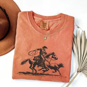 Comfort Colors Cowboy Roping Western T-shirt Retro Western Graphic Tee Vintage Country Western Tshirt Rodeo Country Girl Gift For Him