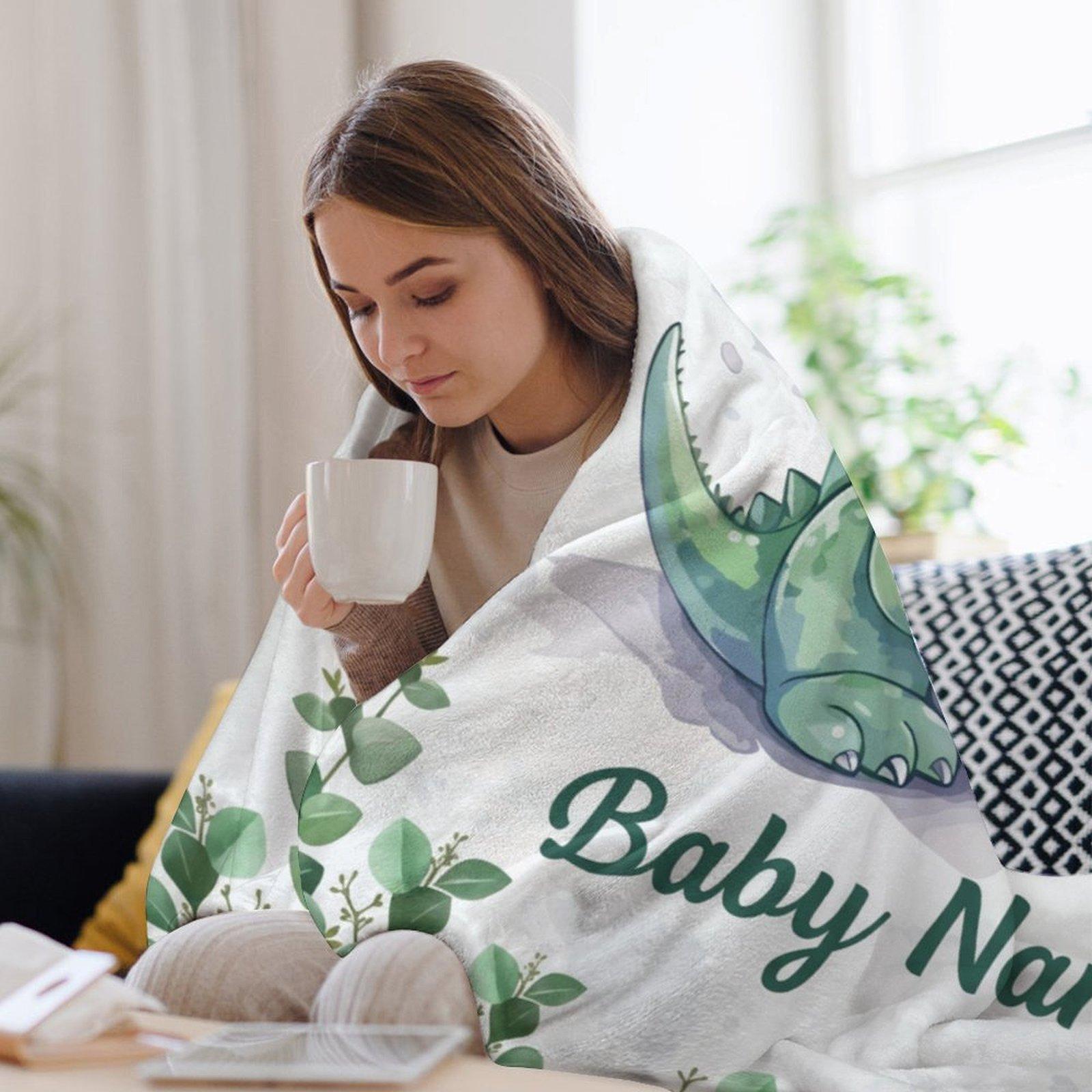 Custom Name Small Dinosaur Blanket ,Personalized Name Gift ,Suit for The Sofa, Bed, Travel, Camping, Living Room, Office, Chair，Gifts for Family or Child  ,Friend , Send your custom text via shop chat to personalize